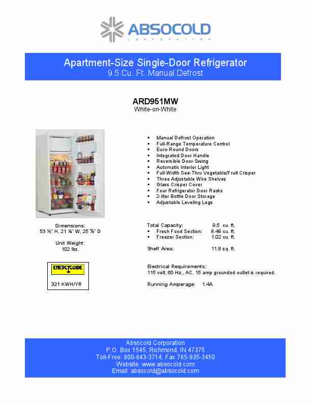 Absocold Corp Refrigerator ARD951MW-page_pdf
